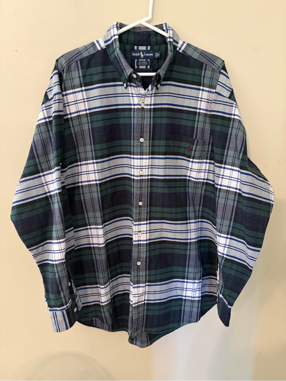 Ralph Lauren Green, Navy & White Plaid Button-Down Shirt